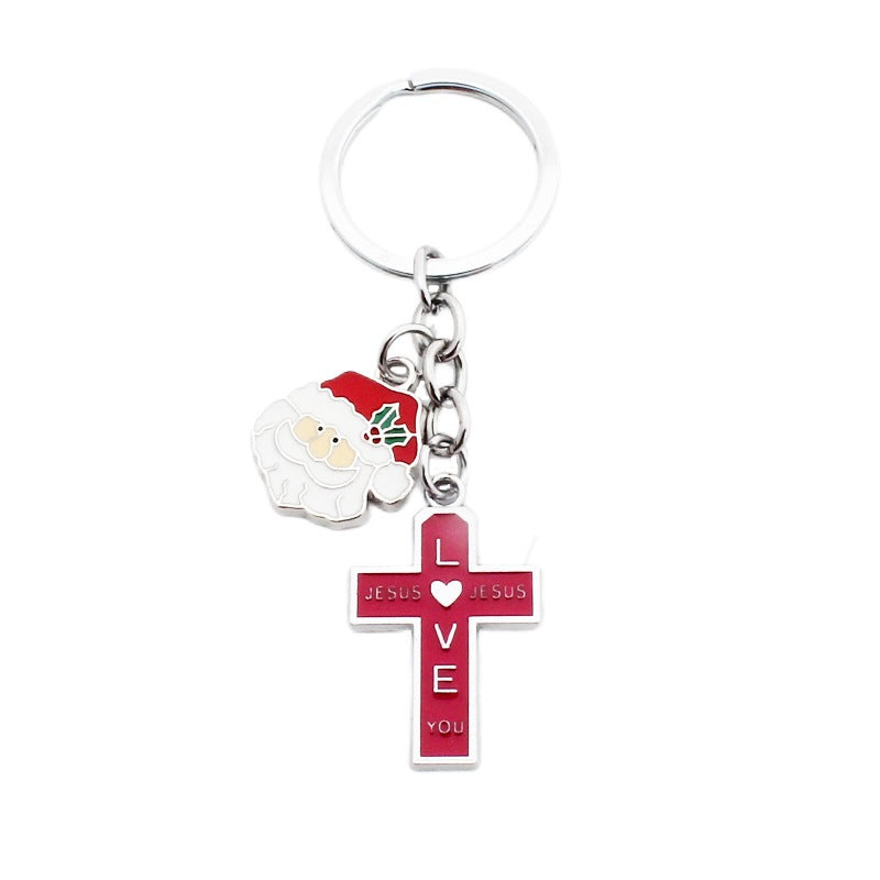 Wholesale Christmas Santa Claus Christmas Tree Drop Oil Zinc Alloy Keychain